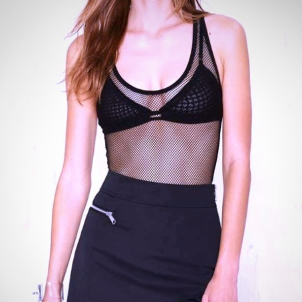 Nasty Gal Net Your Gal Mesh Fishnet Thong Bodysuit XS Black Racerback Zip - Picture 10 of 10
